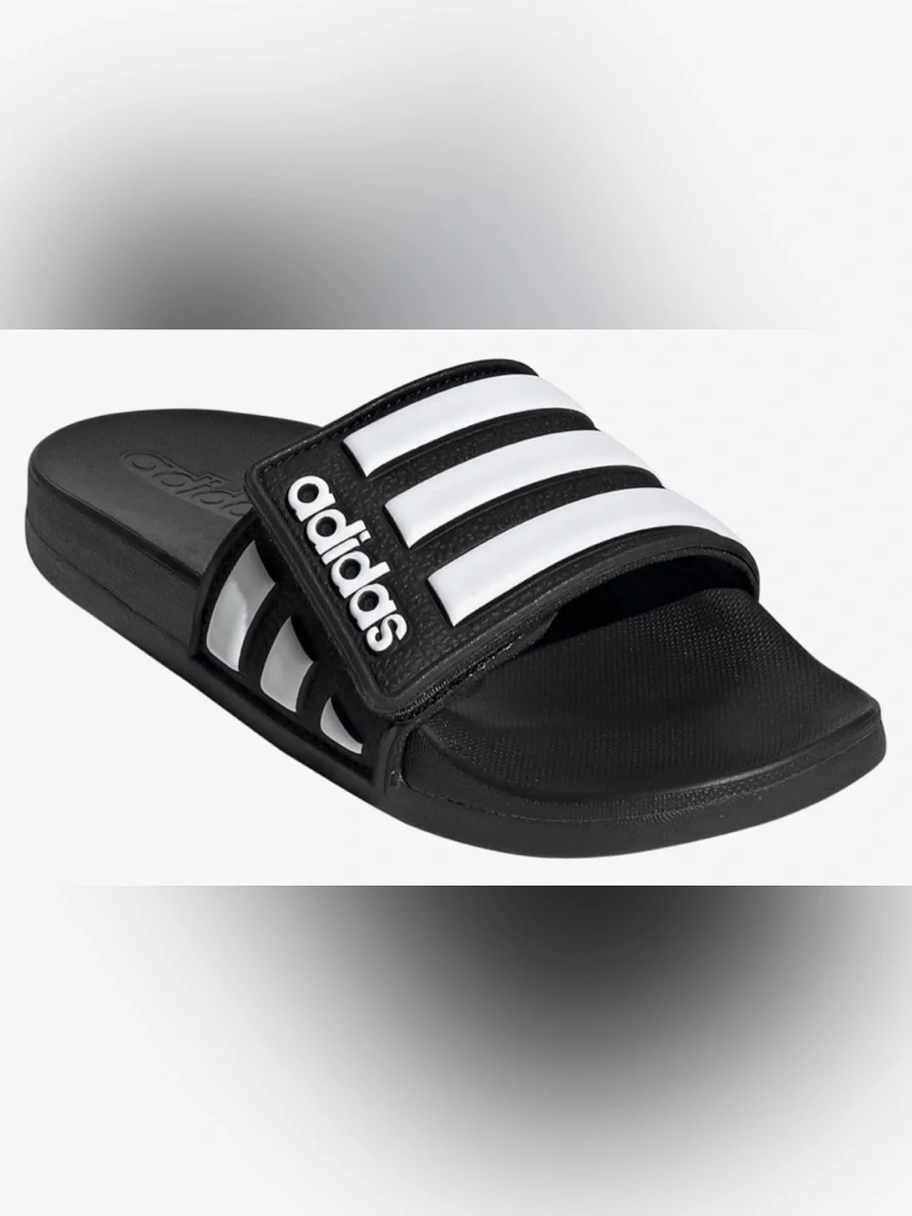 KIDS ADIDAS BLACK & WHITE ADJUSTABLE SLIDES - BIG BOY - SIZE 5